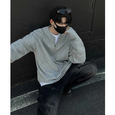 Áo Thun Nam Dài Tay 3KMENSWEAR Khóa Kéo Cổ Cotton Tổ Ong Thoáng Mát Phong Cách Hoodie