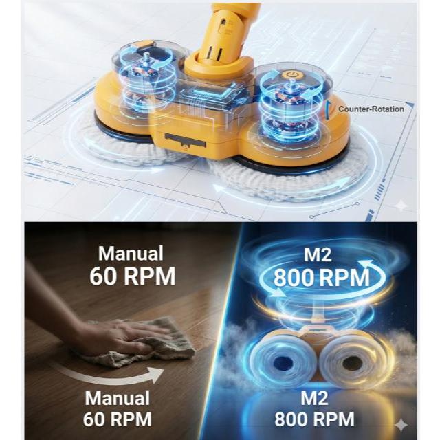 Qimedo Cây lau nhà điện tử/67 phút Đèn Động Cơ Tốc Độ Cao+Lông Bàn Chải Bền Bỉ/Giảm 50% sức lao động