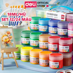 Set Màu Nước Gouache Deli 12/24 Màu 18ml- Chồng Màu Tốt, Che Phủ Cao, Màu Poster Vẽ Mọi Chất Liệu
