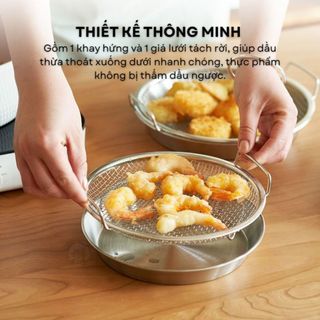 SET KHAY LỌC DẦU INOX 304 SIZE 20CM,VỈ LƯỚI RÁO DẦU THỨC ĂN,Khay Đựng Đồ Chiên Rán Bền Đẹp