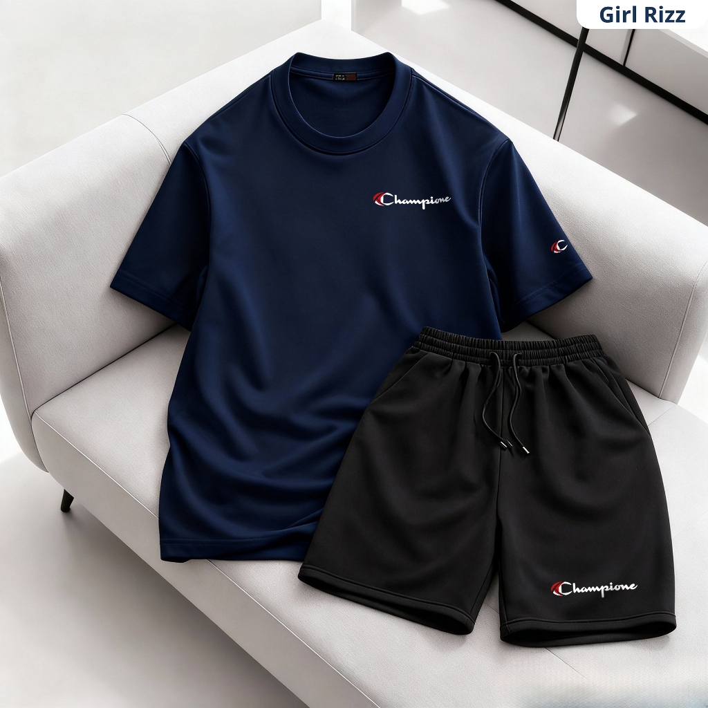 Bộ đồ thun nam nữ Champione cao cấp form rộng unisex, set thun thể thao cao cấp dễ dàng vận động SET019