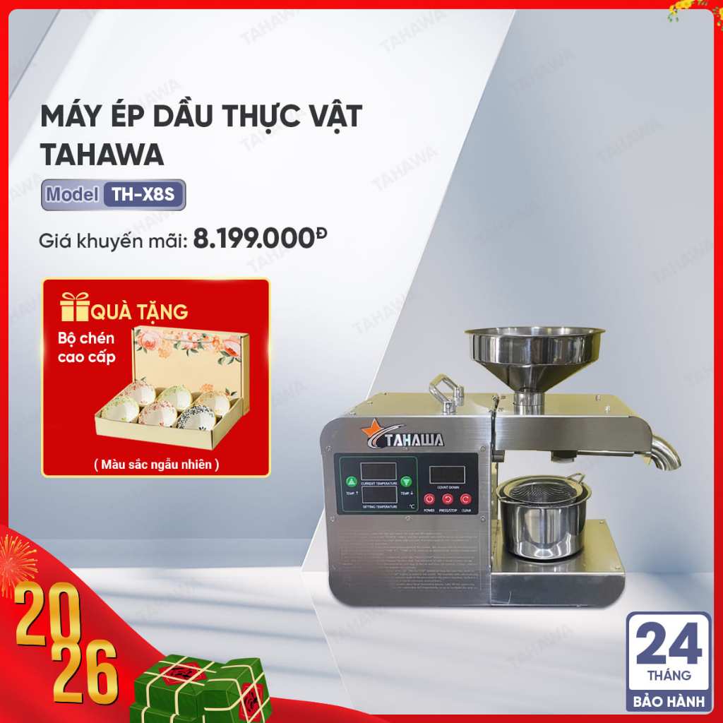 Máy ép dầu thực vật cao cấp Tahawa Nhật Bản TH-X8S - Bảo Hành Chính Hãng 2 Năm - Ép kiệt bã-Free ship toàn quốc