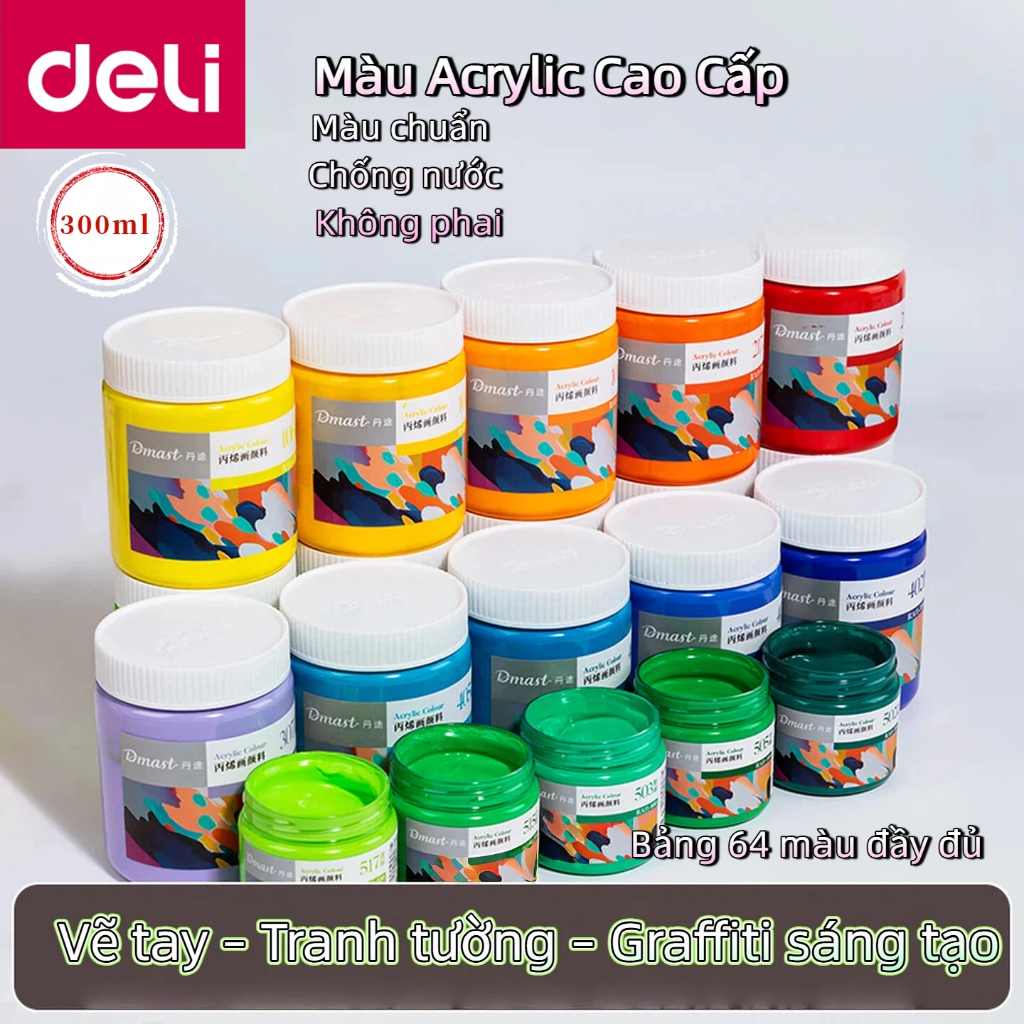 Sơn Acrylic Deli Chính Hãng - Màu Vẽ Chuyên Nghiệp Cao Cấp 100ml/300ml | Đạt Chuẩn An Toàn QCVN, Không Mùi, Màu Bền Đẹp