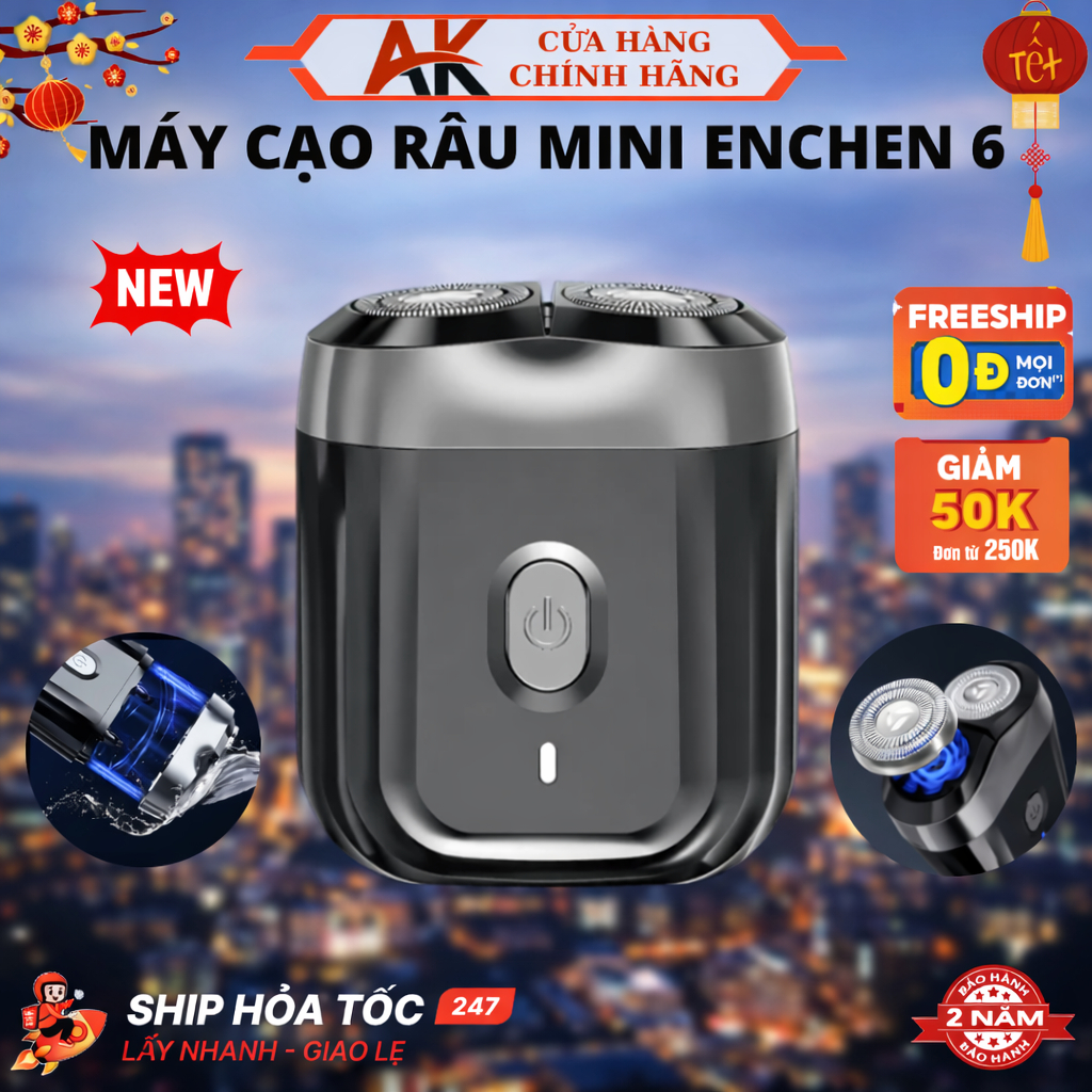 Máy Cạo Râu Enchen Mini 6 Với Lưỡi Dao Kép Mỏng, Chống Nước IPX7, Pin Sử Dụng Đến 2 Tháng