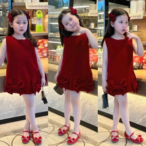 Đầm bé gái dáng suông nơ nổi 3D xinh xắn, váy bé gái phong cách tiểu thư Hàn Quốc sang chảnh mẹ và bé