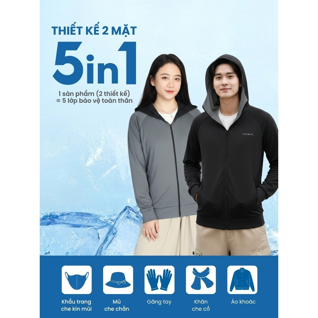 Áo chống nắng đa năng Unisex 2 lớp TOKYOLIFE có mũ trùm kín mặt chống tia UV 40005564