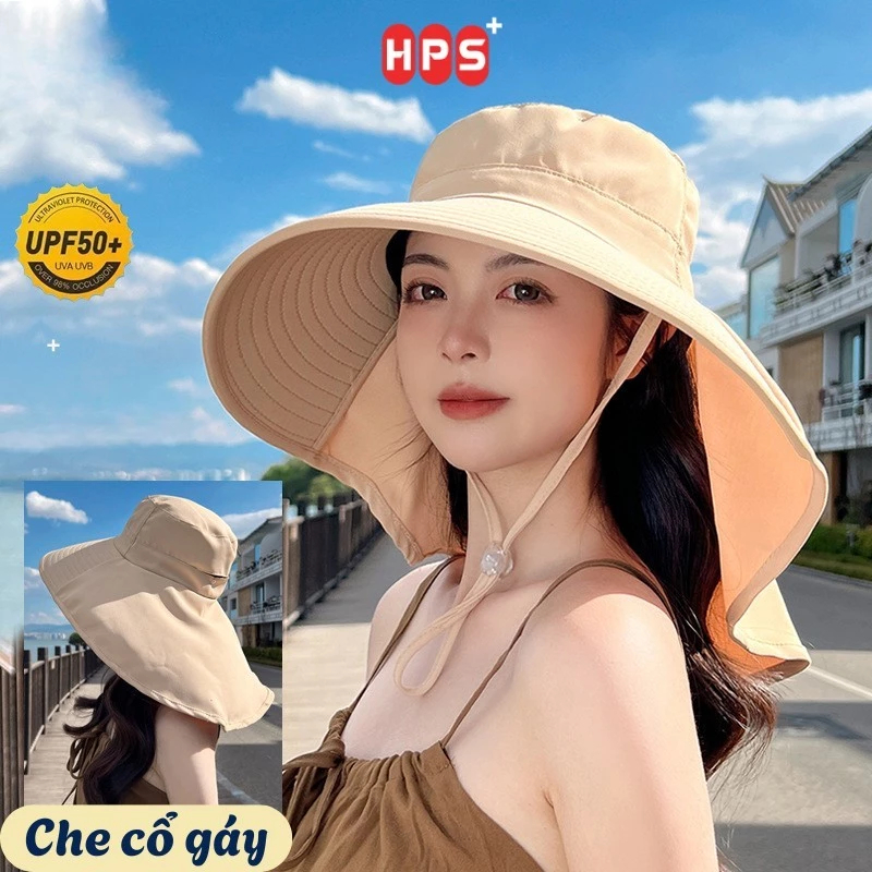 Mũ Chống Nắng Rộng Vành Tích Hợp Khăn Choàng Bảo Vệ Cổ Gấp Gọn Hình Nơ HPS, Nón Trùm Đầu Che Nắng Toàn Diện Chống Tia UV