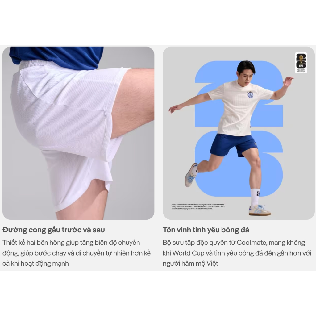 [TẶNG ÁO THUN]Quần shorts thể thao bóng đá nam logo basic Exdry Peformance World Cup thoáng khí, thấm hút tốt COOLMATE