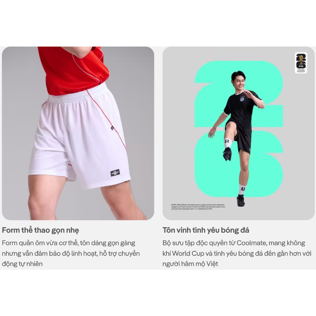 [TẶNG ÁO THUN]Quần shorts thể thao bóng đá nam phối line Exdry Peformance World Cup thoáng khí, thấm hút tốt COOLMATE