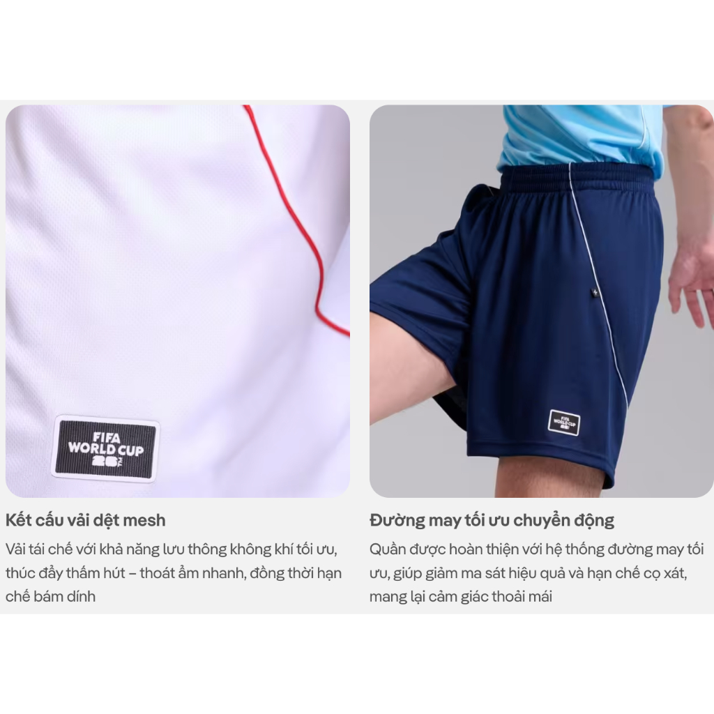 [TẶNG ÁO THUN]Quần shorts thể thao bóng đá nam phối line Exdry Peformance World Cup thoáng khí, thấm hút tốt COOLMATE