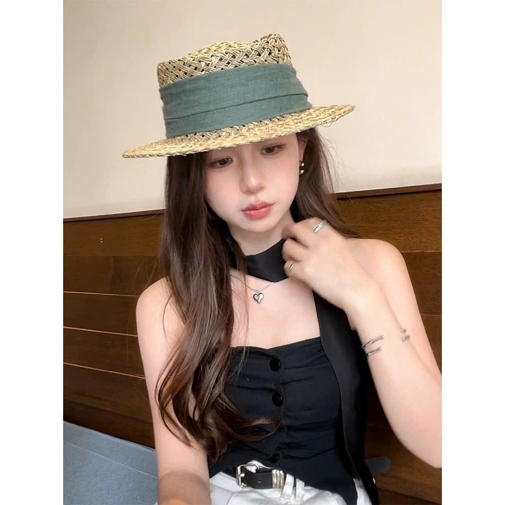 COI399 Mũ Cói Đan Thủ Công Cao Cấp Phối Ruy Băng Vintage – Nón Đi Biển Thời Trang Nữ Hot Trend