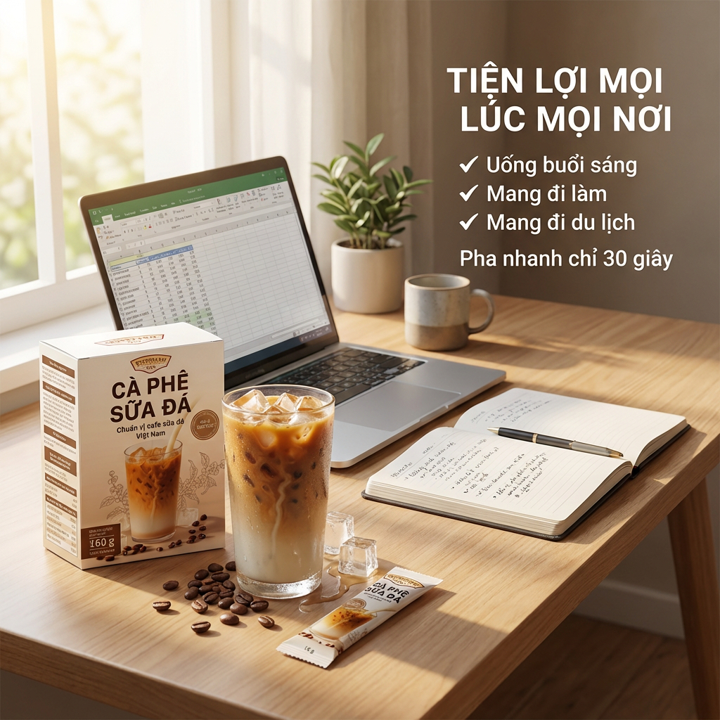Cà Phê Sữa Đá Hòa Tan GreenFarm – Chuẩn Vị Phin Việt Nam – Thơm Béo Đậm Đà – Hộp 10 Gói x 17g