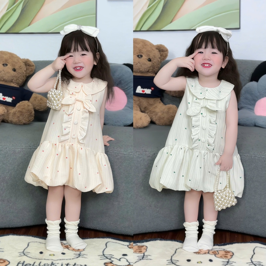 (Shopmemo 8-25kg) Váy Bí Tim 2 Lớp Xinh Iu Cho Bé Gái, Chất Liệu Vải Đũi Mềm Đi Học, Đi Chơi