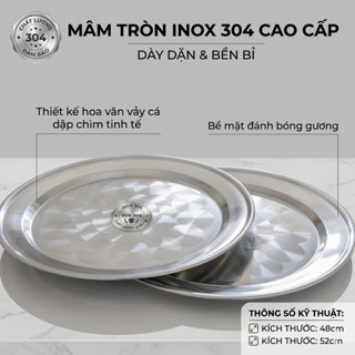 Mâm tròn inox, mâm inox tròn sâu 304 đủ loại 48cm, 52cm - Phương Trang