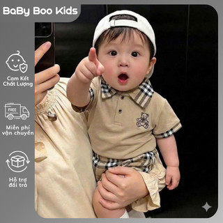 Tặng Mũ -Set 3 Món Áo + Quần + Mũ Sang Chảnh Cho Bé Trai,Set Polo Bé Trai Cổ Caro Cao Cấp 8-14kg A26