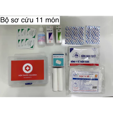 Hộp sơ cứu cơ bản 11 món + kèm hộp nhựa chắc chắn đựng - Bộ sơ cứu chấn thương - Box sơ cứu y tế gia đình