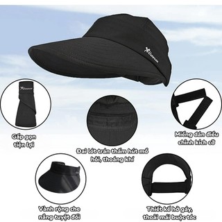 Mũ Chống Nắng Nữ Rộng Vành Đi Biển, Mũ Nửa Đầu Visor Tháo Rời 2 Kiểu, Mũ Chống Tia UV UPF50+