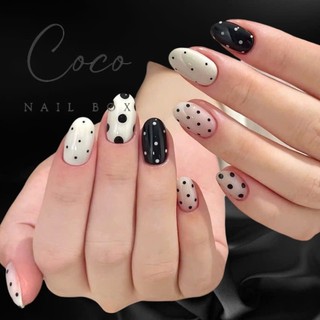 (Hot Sale) Nail Box thiết kế G182 nail mùa hè trắng đen chấm bi đơn giản nhà Gemychip