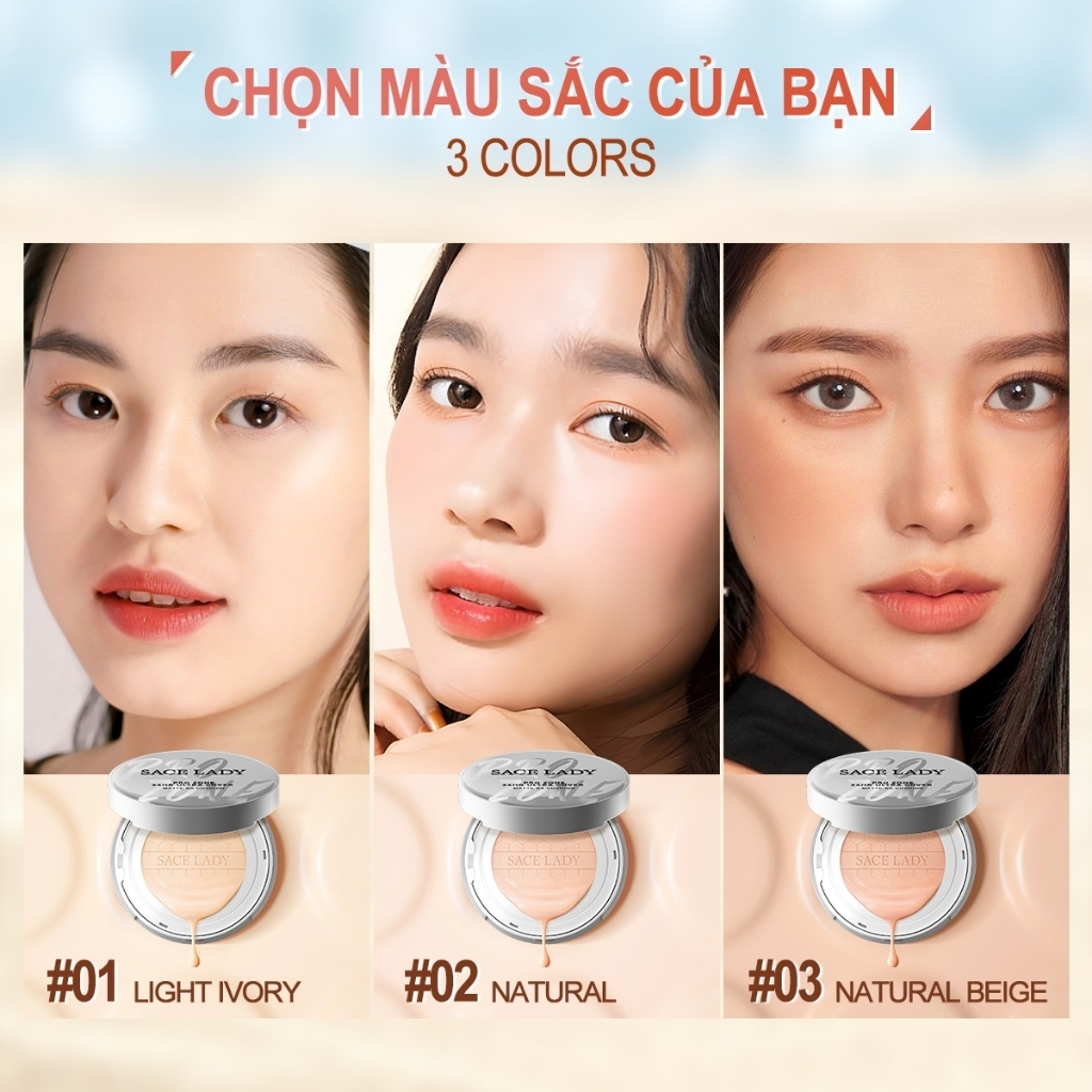 Cushion SACE LADY Phấn Nước Kem Nền Chống Thấm Nước Kiểm Soát Dầu Lâu Trôi SPF30/PA+++ Kèm Lõi