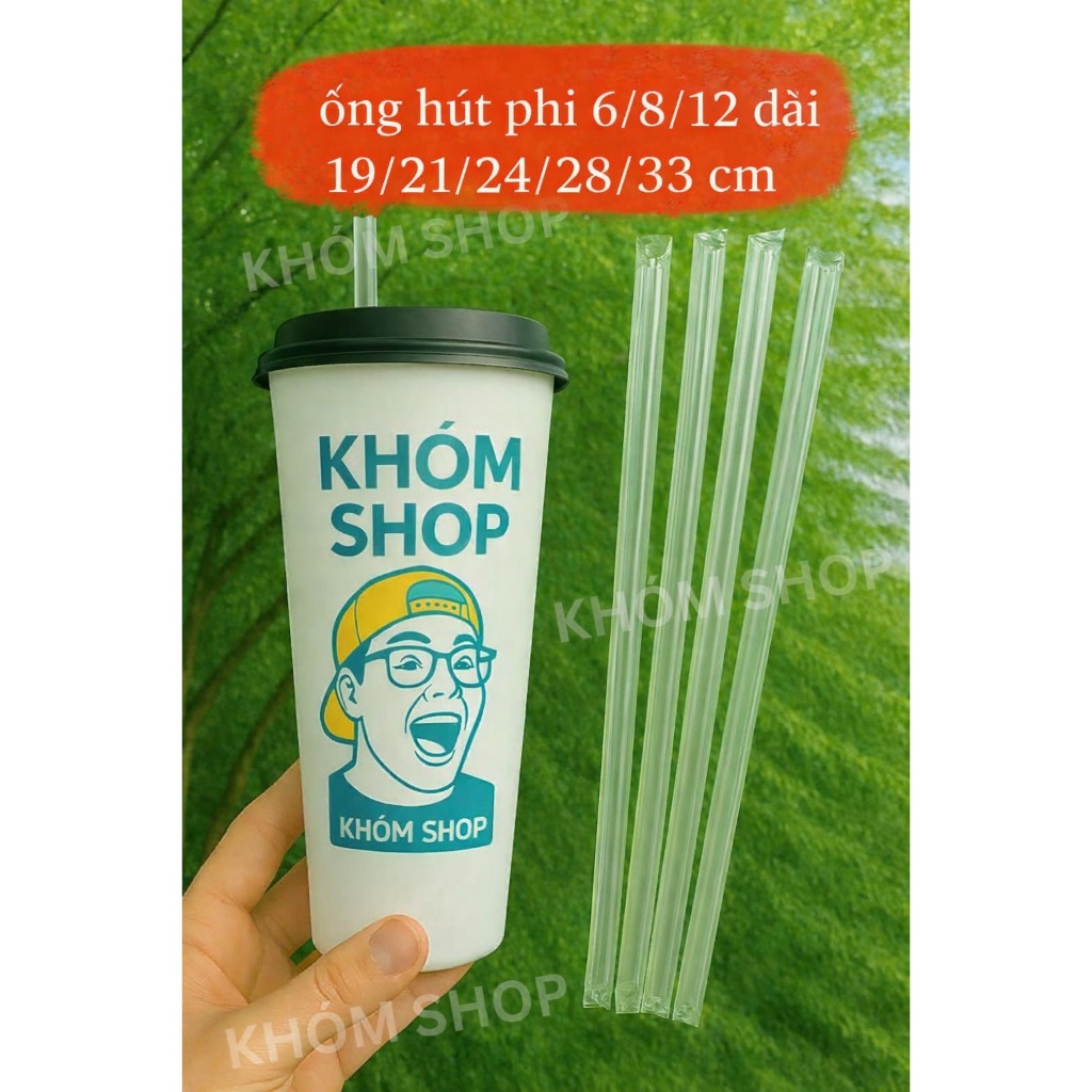 ống hút nhựa BỌC MÀNG dài 19cm/21cm/24cm/28cm phi 6/8/12
