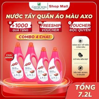 Combo 4 Chai Nước Tẩy Quần Áo Màu AXO 1800ml – Tẩy Sạch Vết Bẩn Không Bay Màu