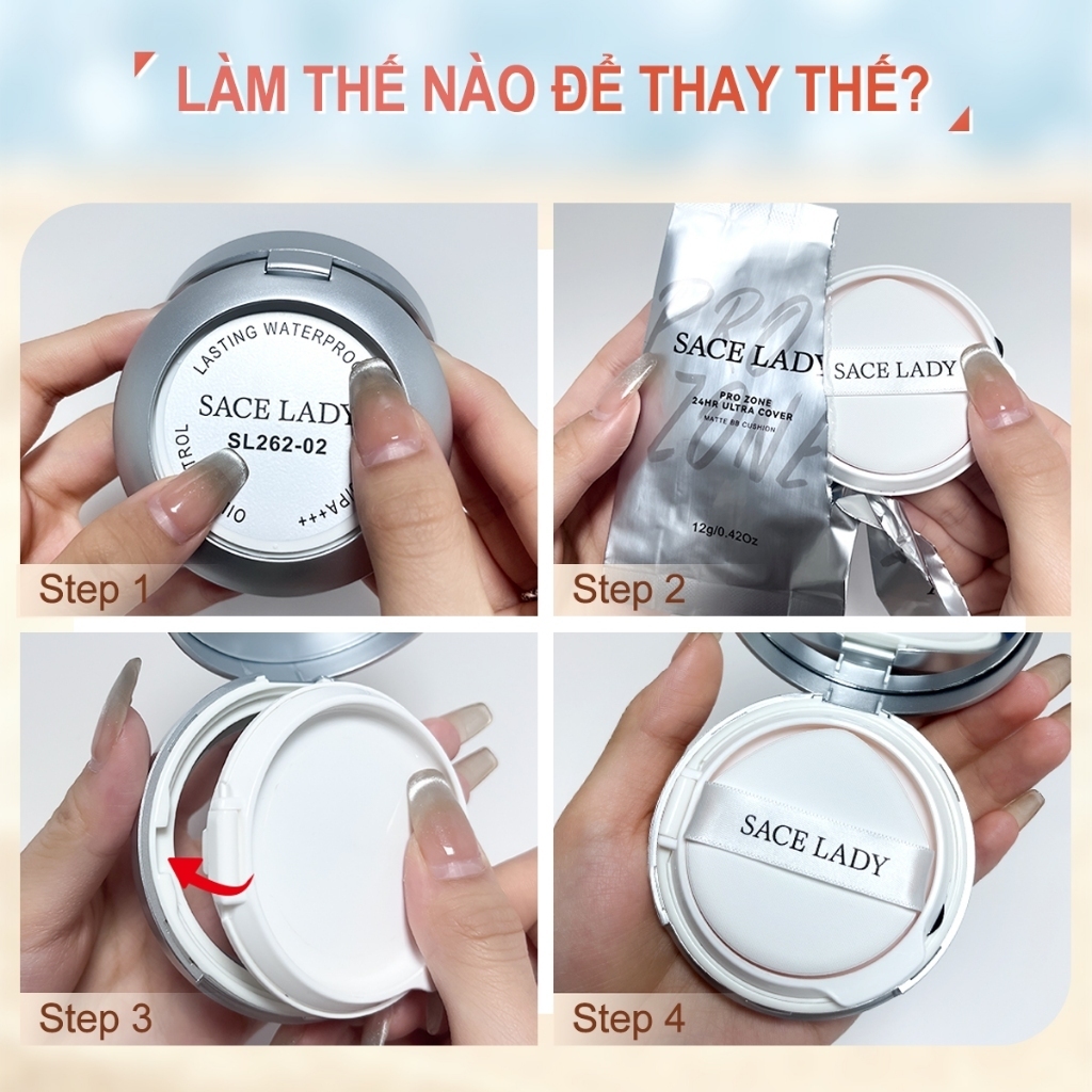 Cushion SACE LADY Phấn Nước Kem Nền Chống Thấm Nước Kiểm Soát Dầu Lâu Trôi SPF30/PA+++ Kèm Lõi