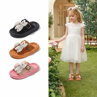 Dép lê đính thỏ cho bé gái từ 2 đến 11 tuổi siêu xinh dễ thương phom bánh mì siêu tôn dáng