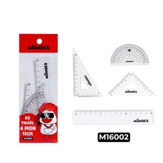 Combo 5 Bộ Thước Kẻ 4 Món Đo Độ, Eke Mondez Vẽ Hình, Đo Góc, Kẻ Nét, Dụng Cụ Học Tập