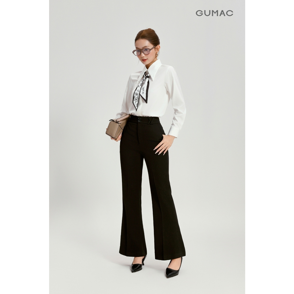 Quần Ống Loe Nữ 100cm GUMAC Quần Tây Công Sở Lưng Cao Vải Tuyết Mưa Dày Dặn Cạp Cao Tôn Dáng QG04015