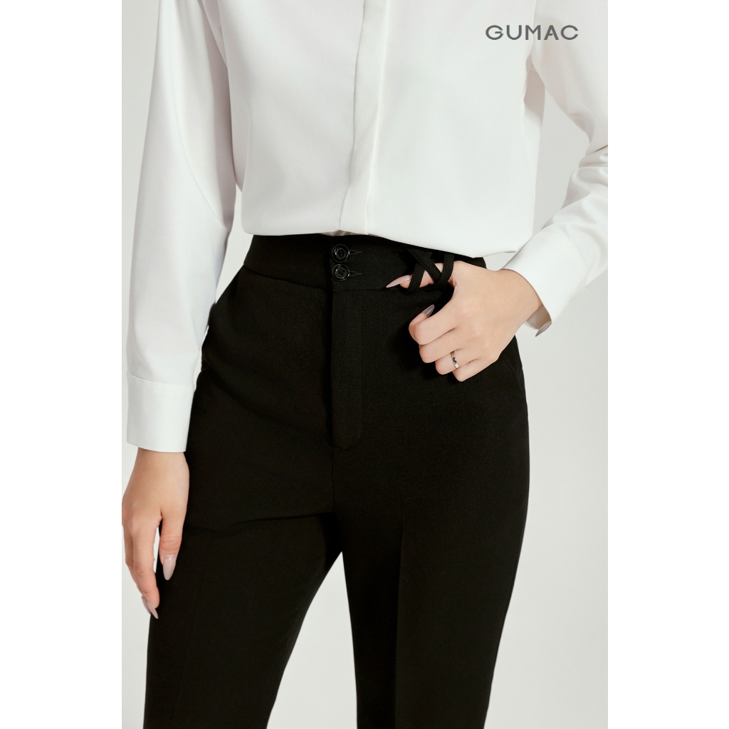 Quần Ống Loe Nữ 100cm GUMAC Quần Tây Công Sở Lưng Cao Vải Tuyết Mưa Dày Dặn Cạp Cao Tôn Dáng QG04015