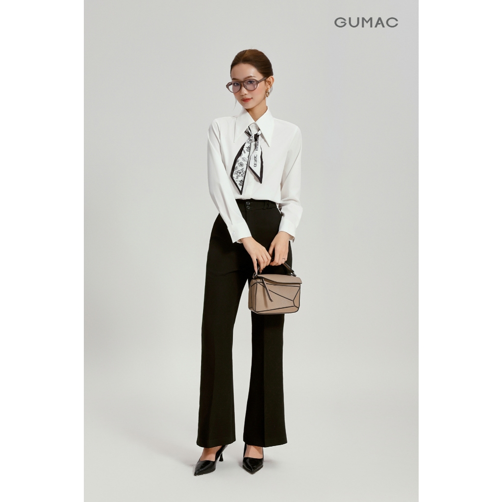 Quần Ống Loe Nữ 100cm GUMAC Quần Tây Công Sở Lưng Cao Vải Tuyết Mưa Dày Dặn Cạp Cao Tôn Dáng QG04015