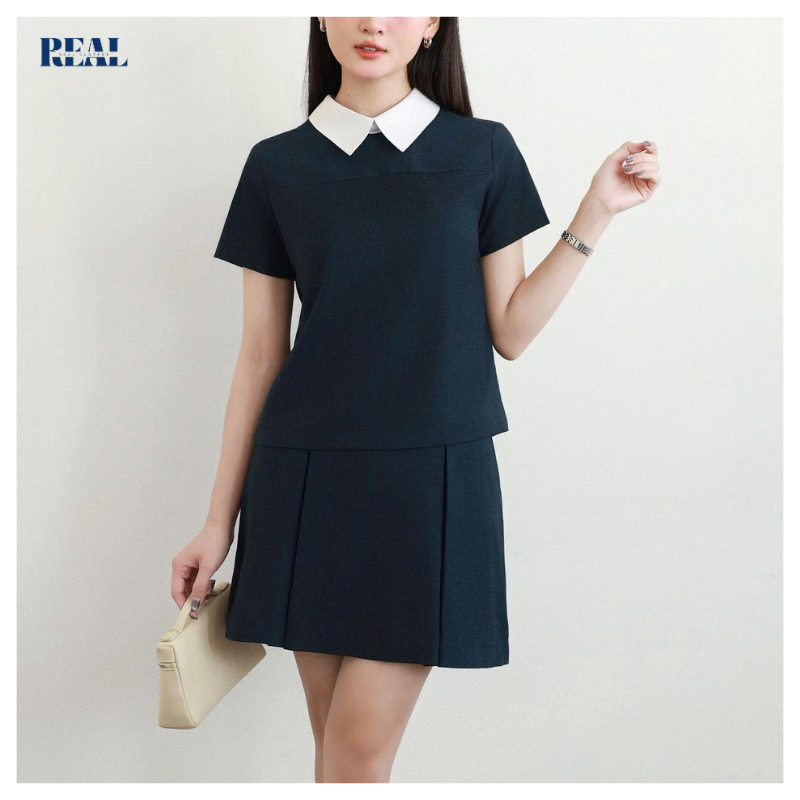 Áo kiểu sơ mi croptop hàng nút phía sau Lovely (tổng hợp màu) REAL CLOTHES, dài 50cm, ít nhăn
