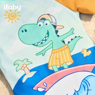 [TẶNG TÚI] Đồ bơi bé trai ILABY HCM liền thân chất thun lạnh, họa tiết khủng long phối màu nổi bật size 10-43kg [4047]
