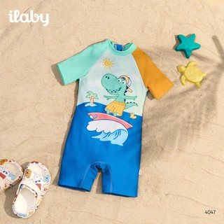 [TẶNG TÚI] Đồ bơi bé trai ILABY HCM liền thân chất thun lạnh, họa tiết khủng long phối màu nổi bật size 10-43kg [4047]