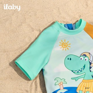 [TẶNG TÚI] Đồ bơi bé trai ILABY HCM liền thân chất thun lạnh, họa tiết khủng long phối màu nổi bật size 10-43kg [4047]