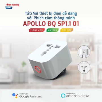 [HỎA TỐC] Phích Cắm/Ổ Cắm Thông Minh Wifi Điện Quang Công Suất 2000W Tắt/mở từ xa bằng wifi, giọng nói, hẹn giờ tự động.
