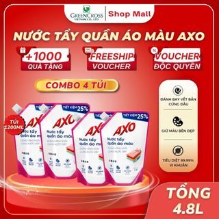 Combo 4 Túi Nước Tẩy Quần Áo Màu AXO 1200ml - Đánh Bay Vết Bẩn Giữ Màu Bền Đẹp