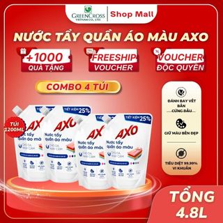 Combo 4 Túi Nước Tẩy Quần Áo Màu AXO 1200ml - Đánh Bay Vết Bẩn Giữ Màu Bền Đẹp