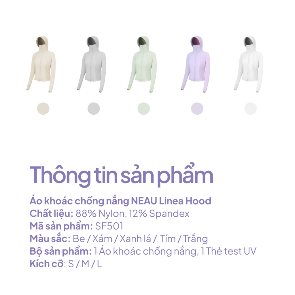 NEAU Áo Chống Nắng Nữ Có Mũ Tôn Dáng Mát Lạnh UPF50+ Logo Đổi Màu Theo Tia UV Khóa Kéo 2 Chiều - SlimFit SF501 | BigBuy360 - bigbuy360.vn