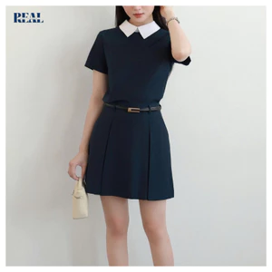 Chân váy xếp ly chữ A ngắn màu trơn cơ bản REAL CLOTHES (tổng hợp màu), ít nhăn, có lót, có túi