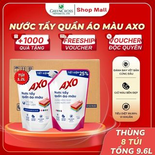 Thùng 8 Túi Nước Tẩy Quần Áo Màu AXO 1200ml - Đánh Bay Vết Bẩn Giữ Màu Bền Đẹp