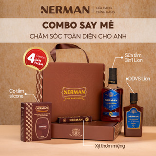 Combo say mê Nerman - Sữa tắm Lion Bartender 330g & DDVS Lion Bartender 100g & Xịt miệng Cool Smile chanh 10ml & Cọ tắm