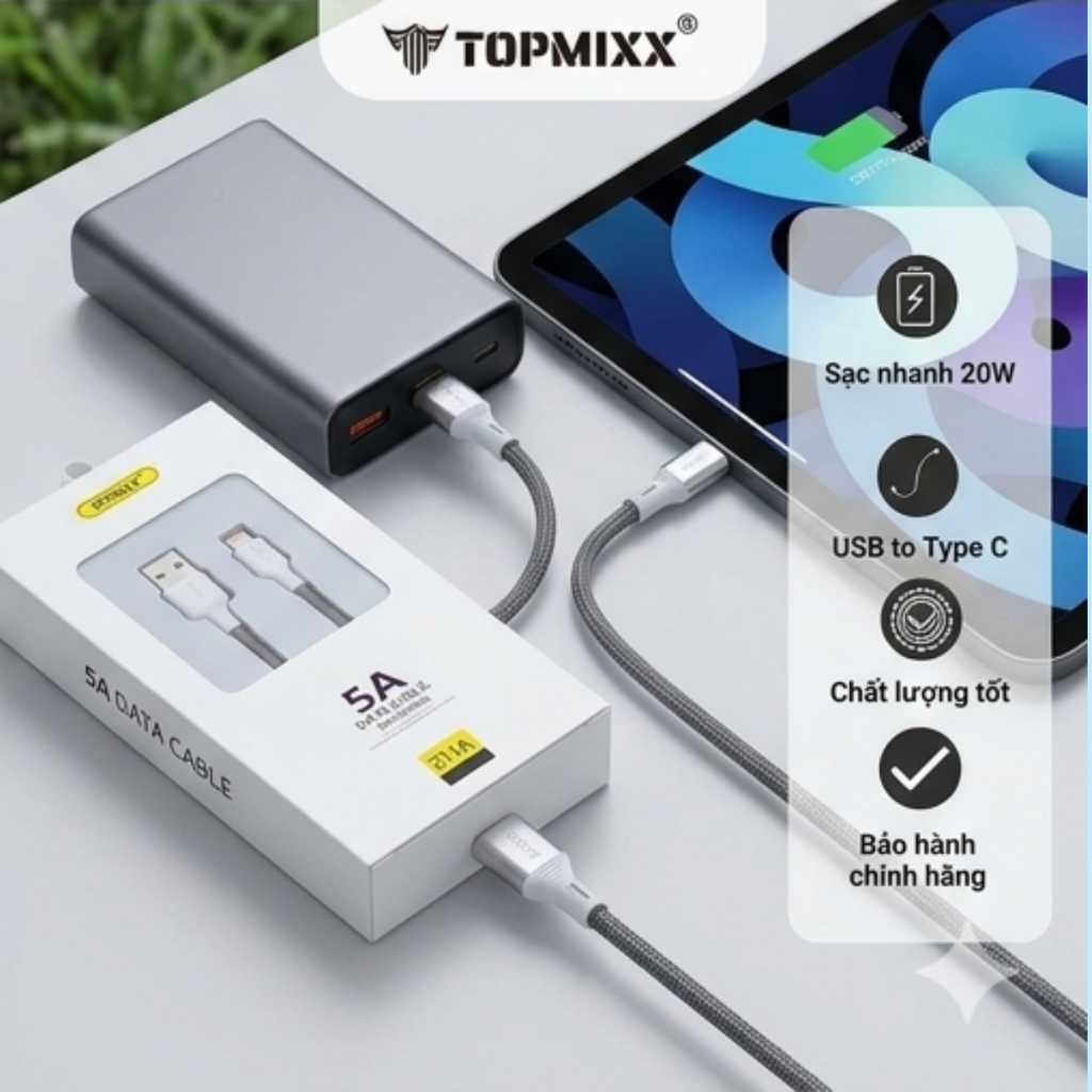 Cáp Sạc Nhanh PSNY (Z11A/12A) 5A - Dây Cáp Dù Siêu Bền USB To Type-C Sạc 20W Chống Đứt Gãy