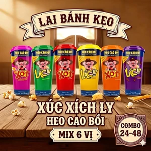 Sỉ 1Thùng(48 & 24)Ly Xút Xích Heo Cao Bồi Mix 6 Vị ( Ly 3 Cây kèm Đồ Chơi)