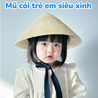 Nón Cói Cho Bé Vintage Hàn Quốc | Mũ Cói Rộng Vành Chống Nắng Đi Biển Có Dây Đeo Cho Bé