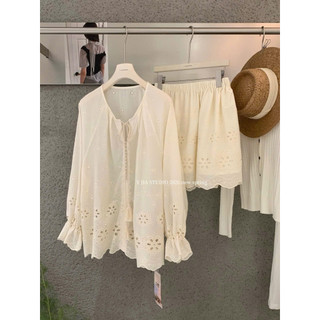 𝐏𝐡𝐢𝐞𝐧 𝐘𝐉𝐈𝐀 | 1112 Set Thô Thêu Màu Be Ngà Basic Nhẹ Nhàng Freesize <70kg