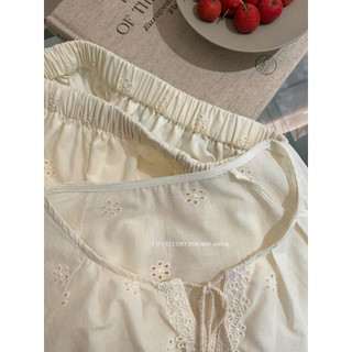 𝐏𝐡𝐢𝐞𝐧 𝐘𝐉𝐈𝐀 | 1112 Set Thô Thêu Màu Be Ngà Basic Nhẹ Nhàng Freesize <70kg