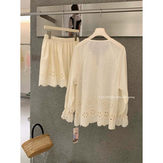 𝐏𝐡𝐢𝐞𝐧 𝐘𝐉𝐈𝐀 | 1112 Set Thô Thêu Màu Be Ngà Basic Nhẹ Nhàng Freesize <70kg