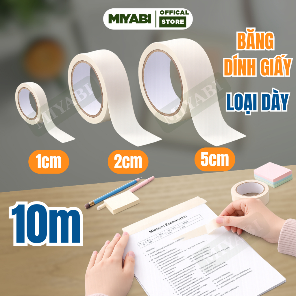 Bng dính giấy viết ược vẽ tranh ,bng dính giấy loại dày 10m 1cm/2cm/5cm  văn phòng phẩm