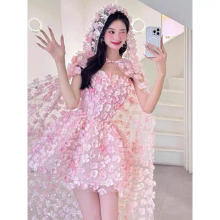 Đầm Xòe Công Chúa 3D Hoa Nổi Cao Cấp – Váy Cúp Ngực Dự Tiệc Sang Chảnh, Đính Hoa Lấp Lánh, Form Tôn Dáng Quyến Rũ